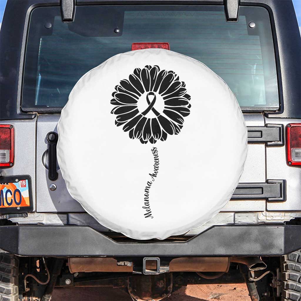 Melanoma Awareness Black Ribbon Flower Spare Tire Cover Skin Cancer Fighter Gift