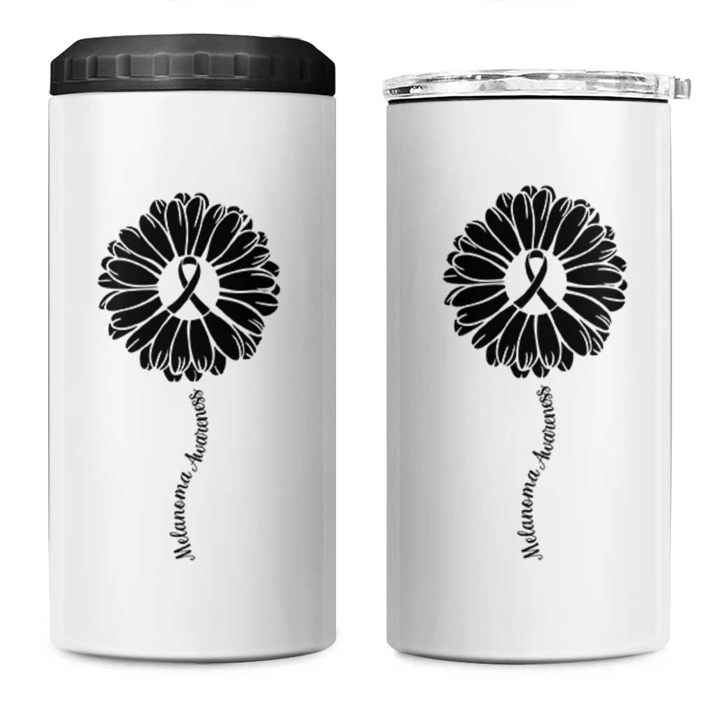 Melanoma Awareness Black Ribbon Flower 4 in 1 Can Cooler Tumbler Skin Cancer Fighter Gift