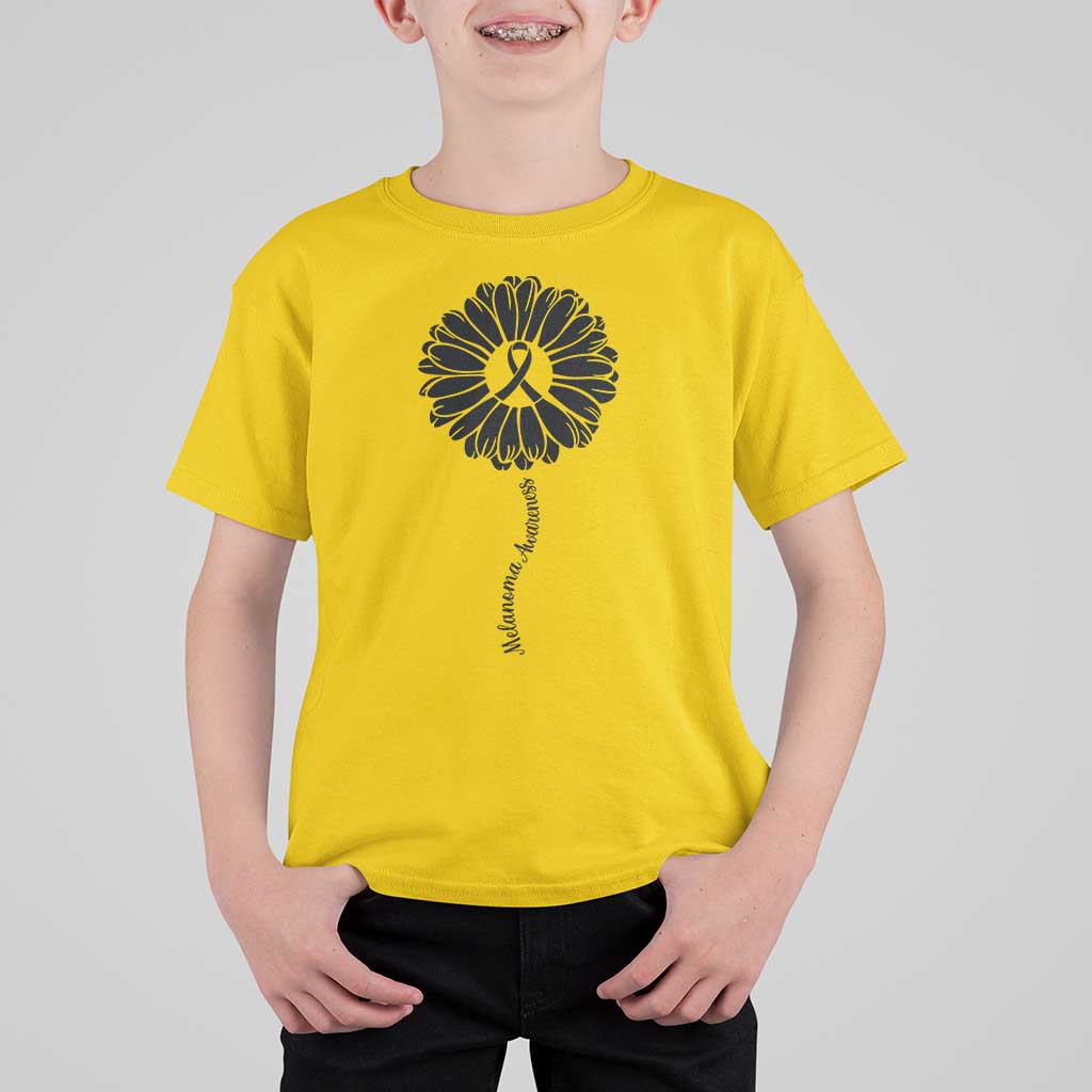 Melanoma Awareness Black Ribbon Flower T Shirt For Kid Skin Cancer Fighter Gift