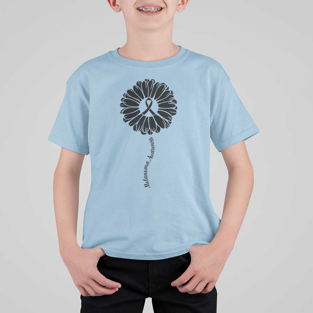 Melanoma Awareness Black Ribbon Flower T Shirt For Kid Skin Cancer Fighter Gift