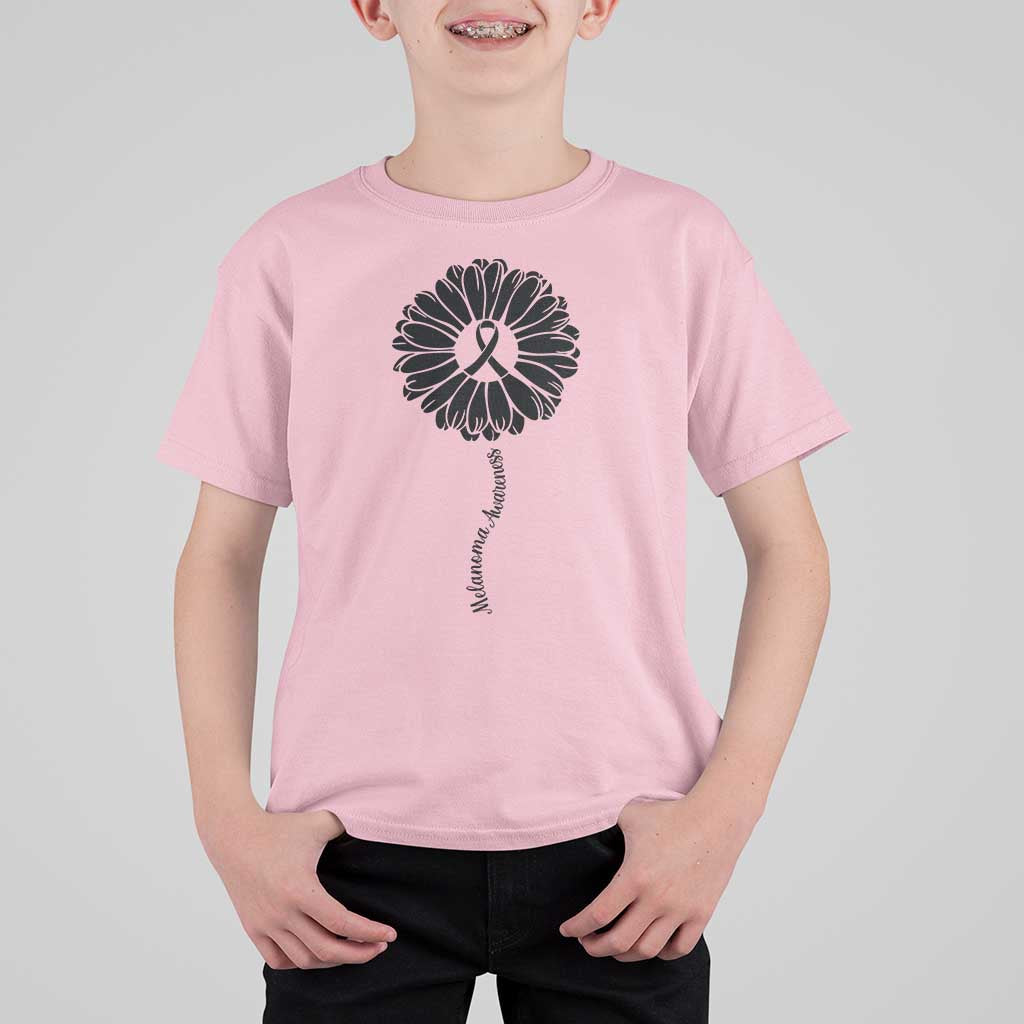 Melanoma Awareness Black Ribbon Flower T Shirt For Kid Skin Cancer Fighter Gift