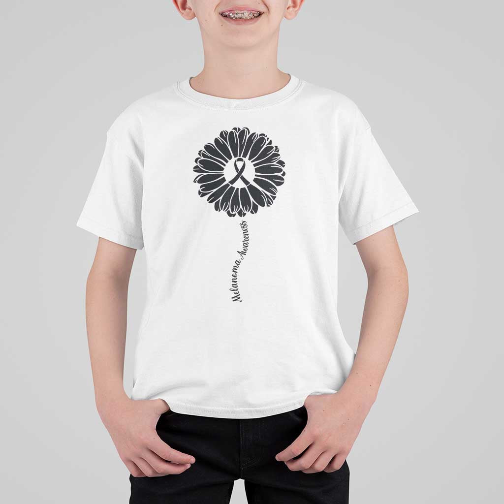 Melanoma Awareness Black Ribbon Flower T Shirt For Kid Skin Cancer Fighter Gift