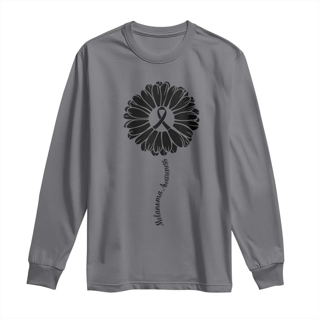 Melanoma Awareness Black Ribbon Flower Long Sleeve Shirt Skin Cancer Fighter Gift