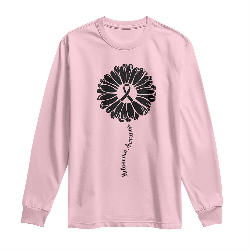 Melanoma Awareness Black Ribbon Flower Long Sleeve Shirt Skin Cancer Fighter Gift