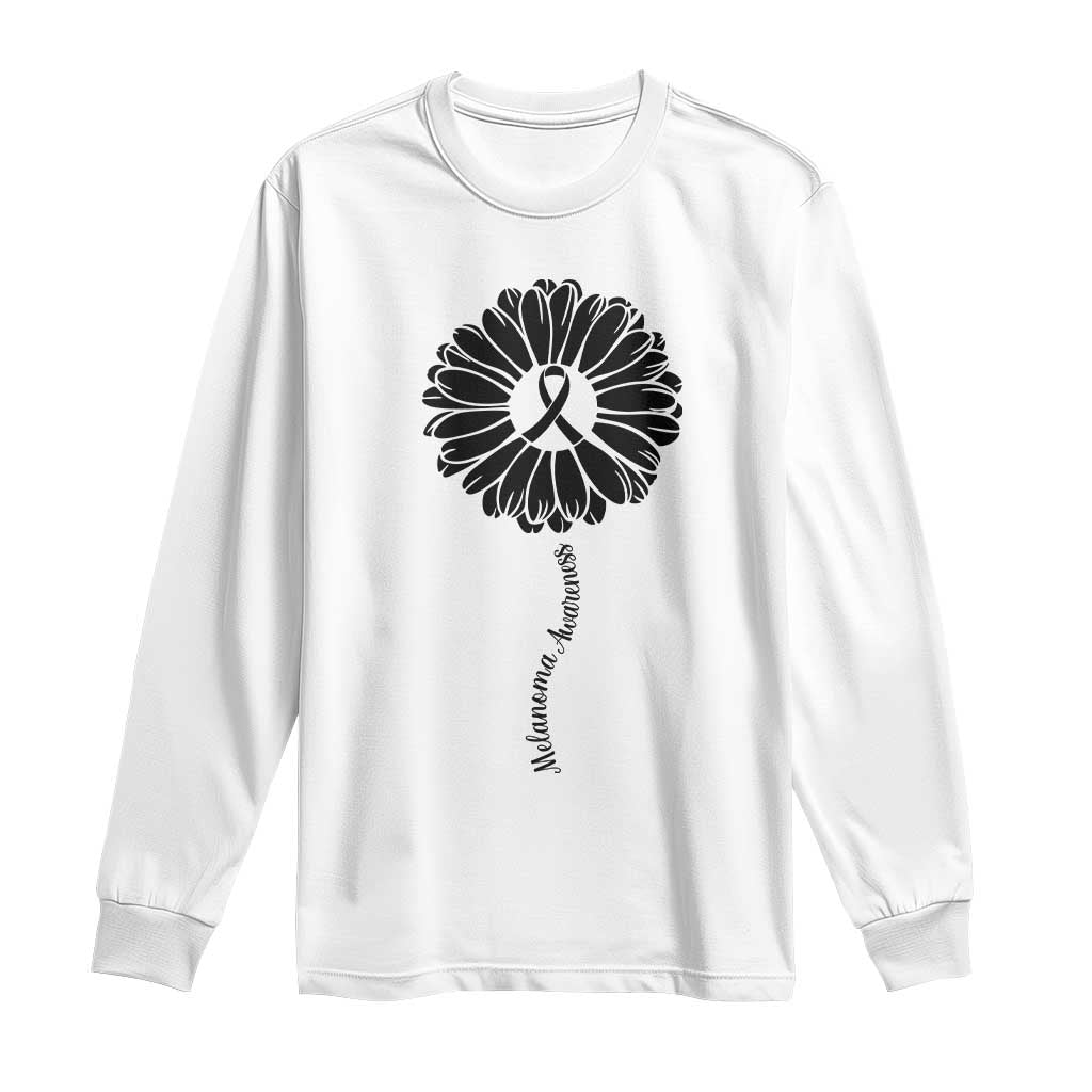 Melanoma Awareness Black Ribbon Flower Long Sleeve Shirt Skin Cancer Fighter Gift