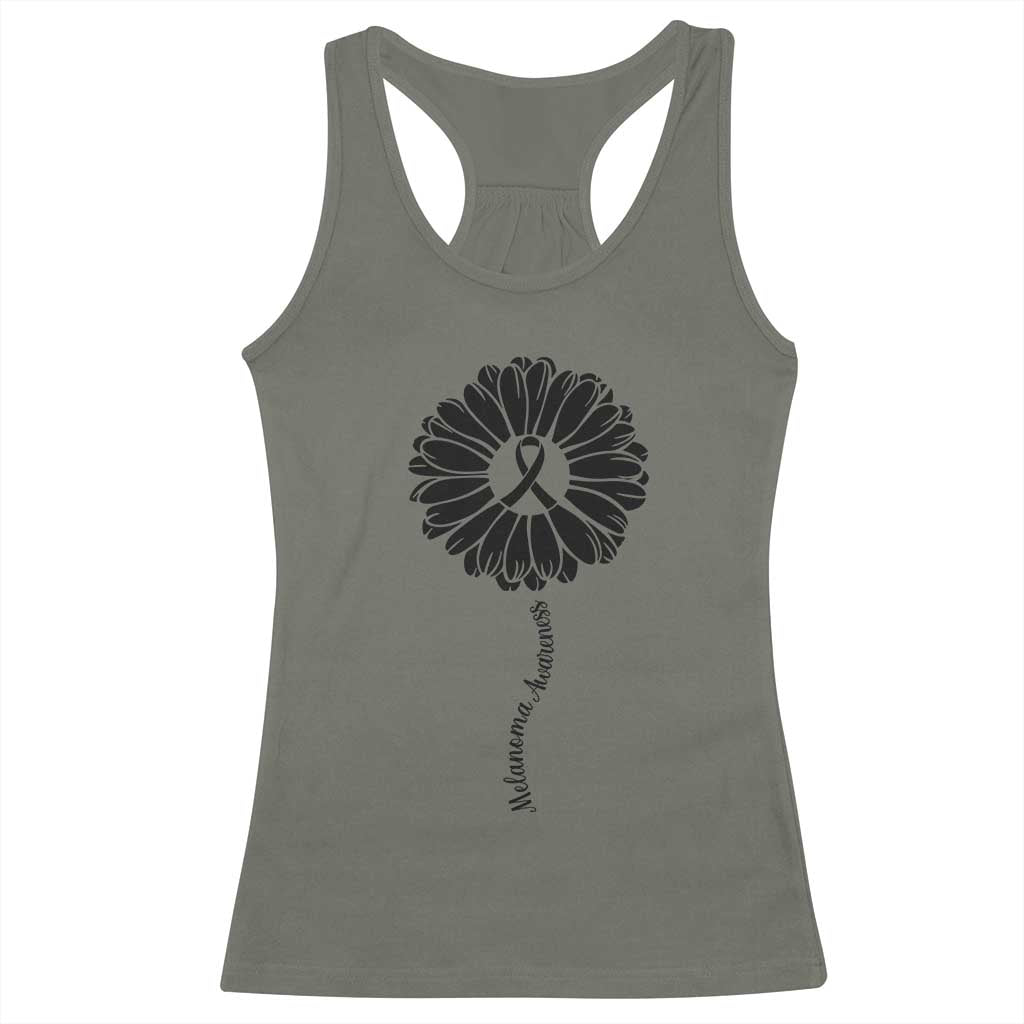 Melanoma Awareness Black Ribbon Flower Racerback Tank Top Skin Cancer Fighter Gift