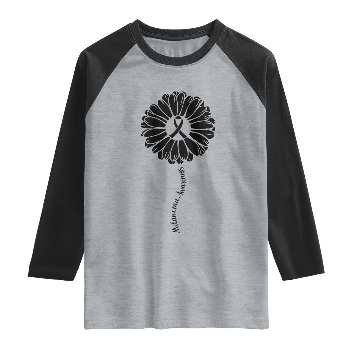 Melanoma Awareness Black Ribbon Flower Raglan Shirt Skin Cancer Fighter Gift