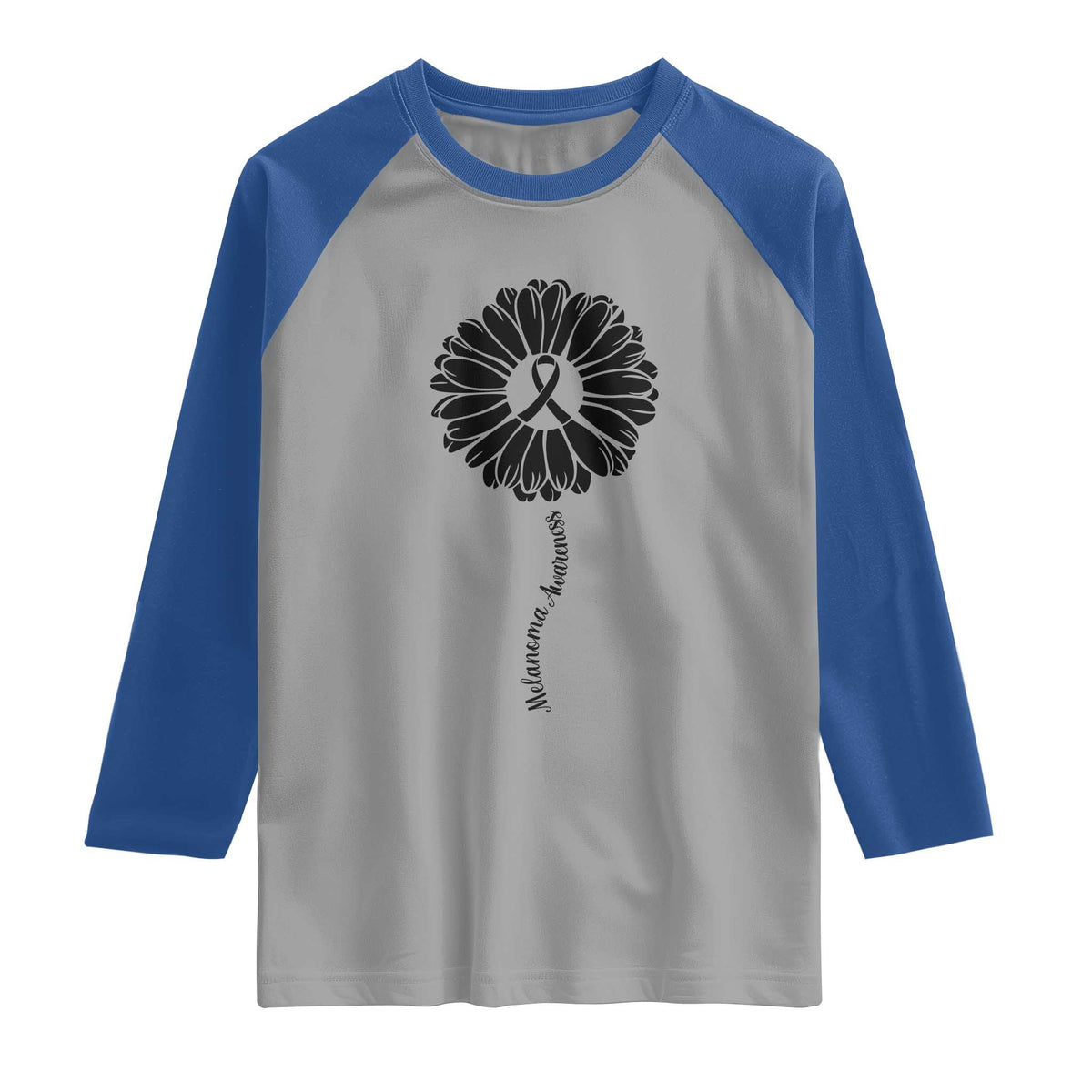Melanoma Awareness Black Ribbon Flower Raglan Shirt Skin Cancer Fighter Gift