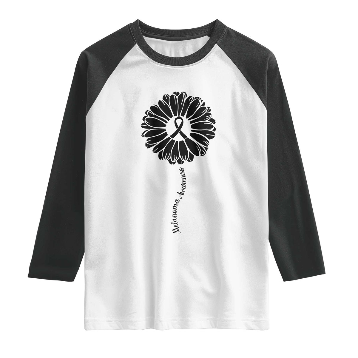 Melanoma Awareness Black Ribbon Flower Raglan Shirt Skin Cancer Fighter Gift