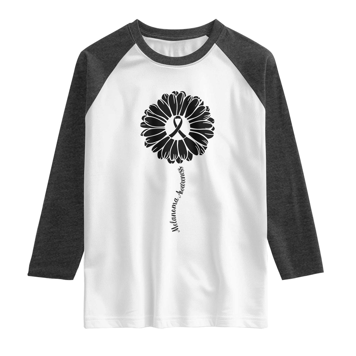 Melanoma Awareness Black Ribbon Flower Raglan Shirt Skin Cancer Fighter Gift