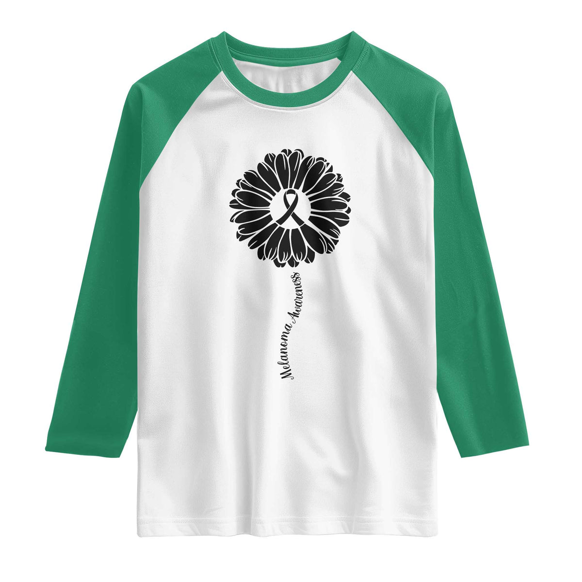 Melanoma Awareness Black Ribbon Flower Raglan Shirt Skin Cancer Fighter Gift