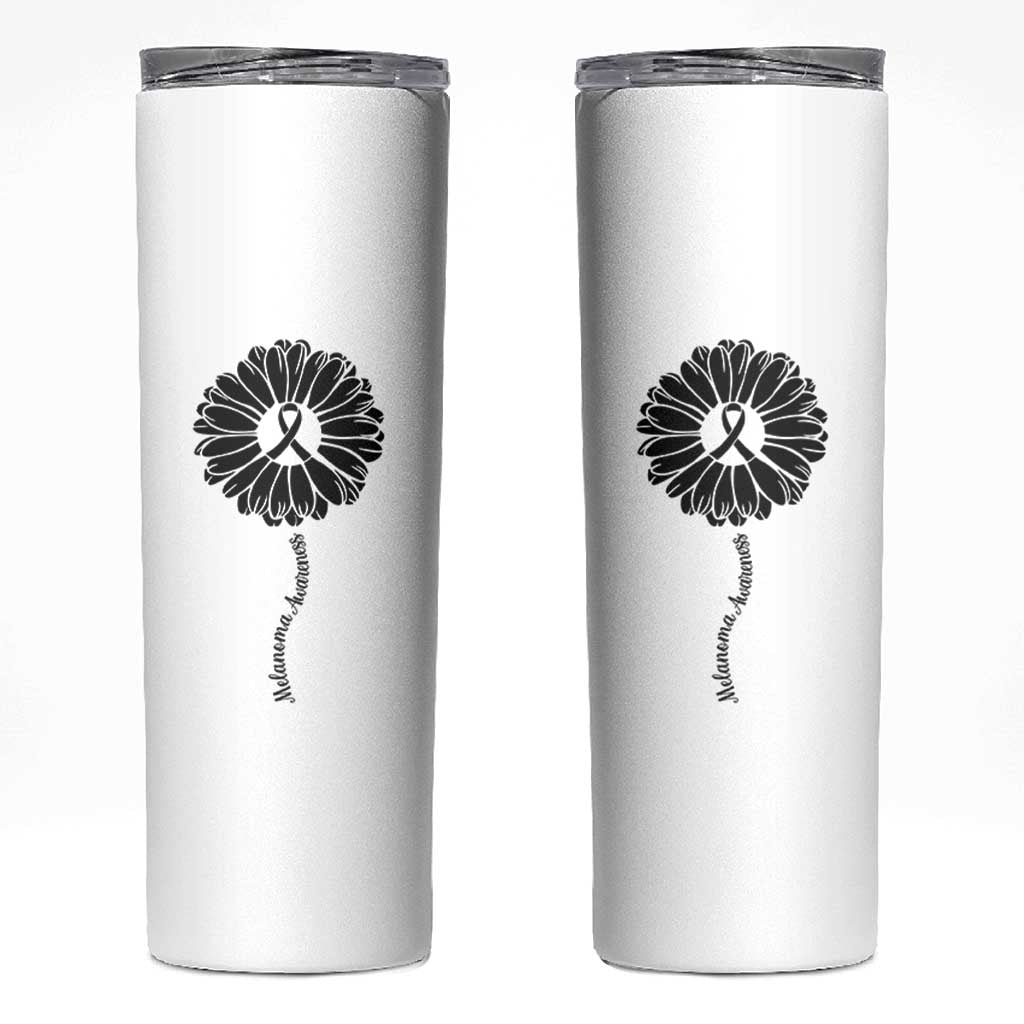 Melanoma Awareness Black Ribbon Flower Skinny Tumbler Skin Cancer Fighter Gift