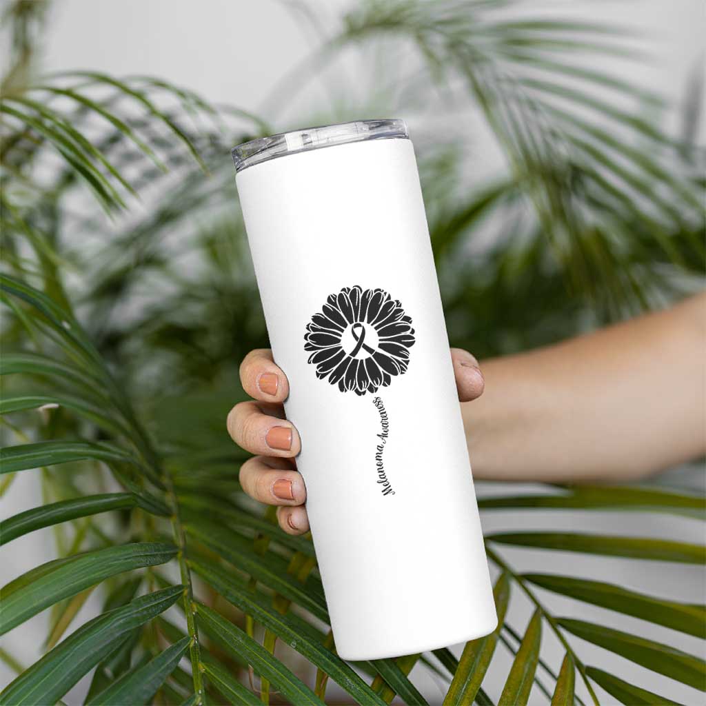 Melanoma Awareness Black Ribbon Flower Skinny Tumbler Skin Cancer Fighter Gift