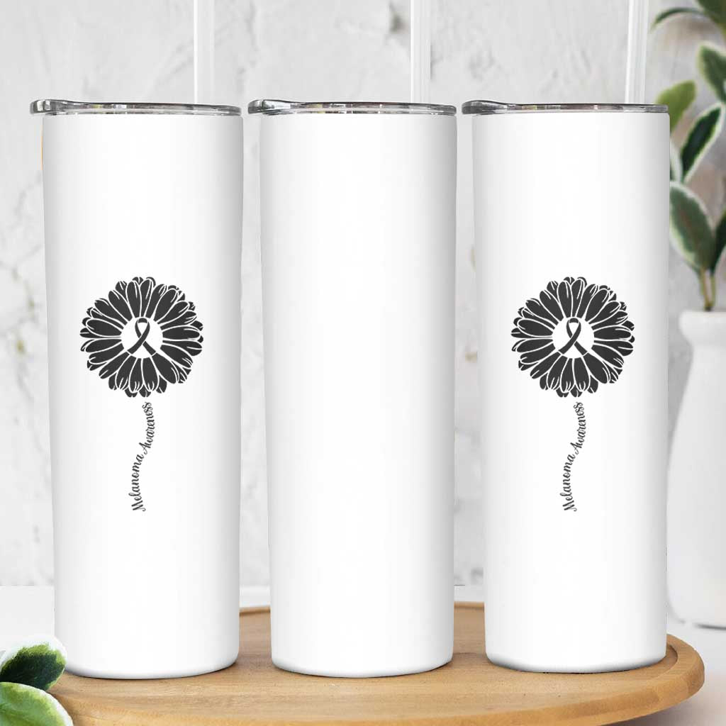 Melanoma Awareness Black Ribbon Flower Skinny Tumbler Skin Cancer Fighter Gift