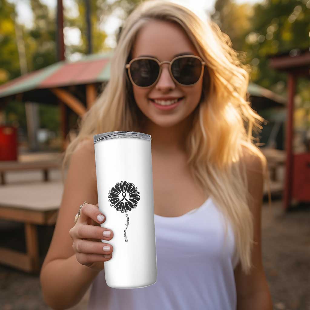 Melanoma Awareness Black Ribbon Flower Skinny Tumbler Skin Cancer Fighter Gift