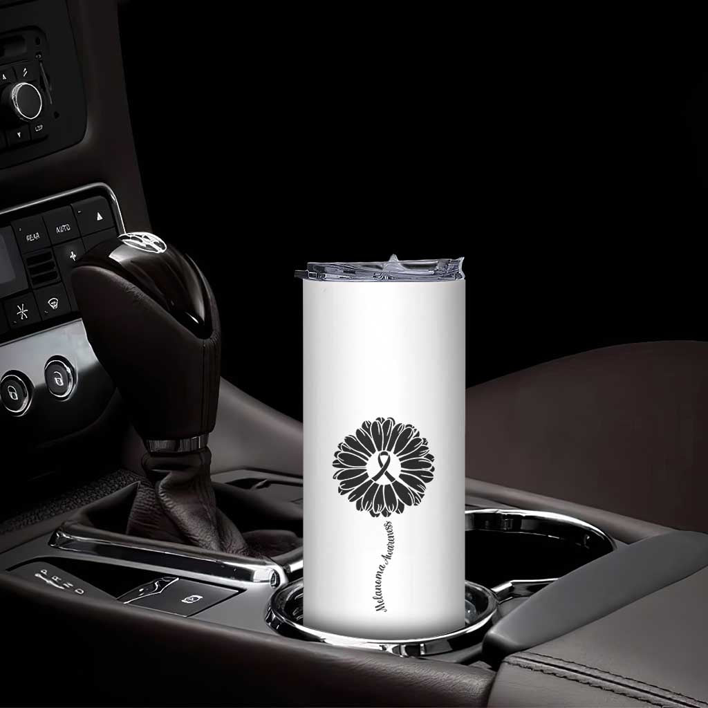 Melanoma Awareness Black Ribbon Flower Skinny Tumbler Skin Cancer Fighter Gift