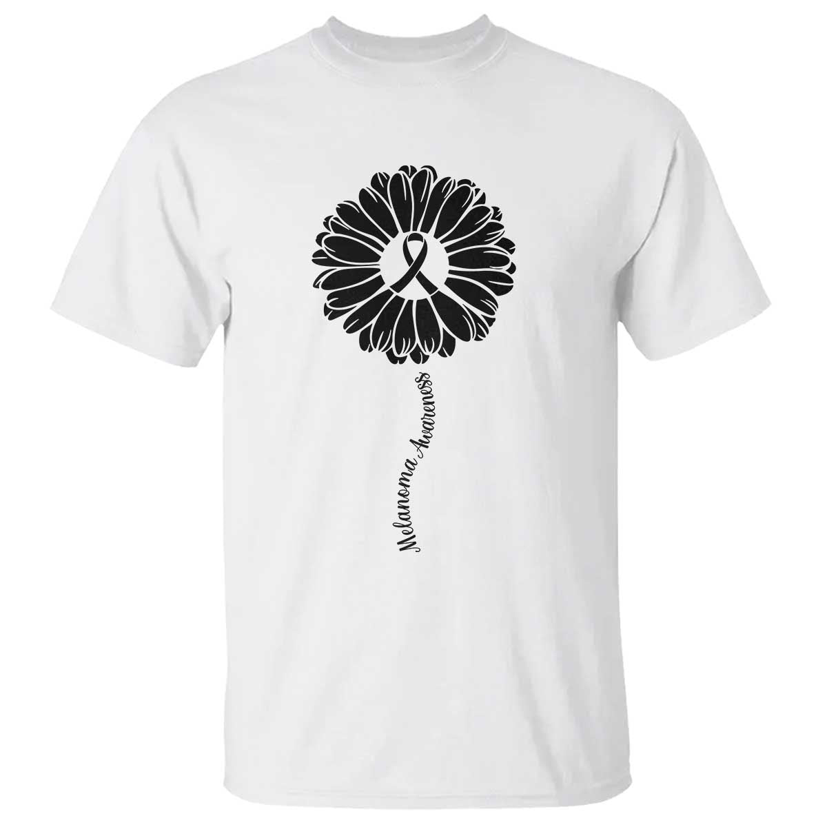 Melanoma Awareness Black Ribbon Flower T Shirt Skin Cancer Fighter Gift