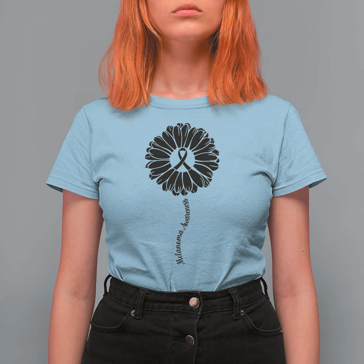Melanoma Awareness Black Ribbon Flower T Shirt For Women Skin Cancer Fighter Gift