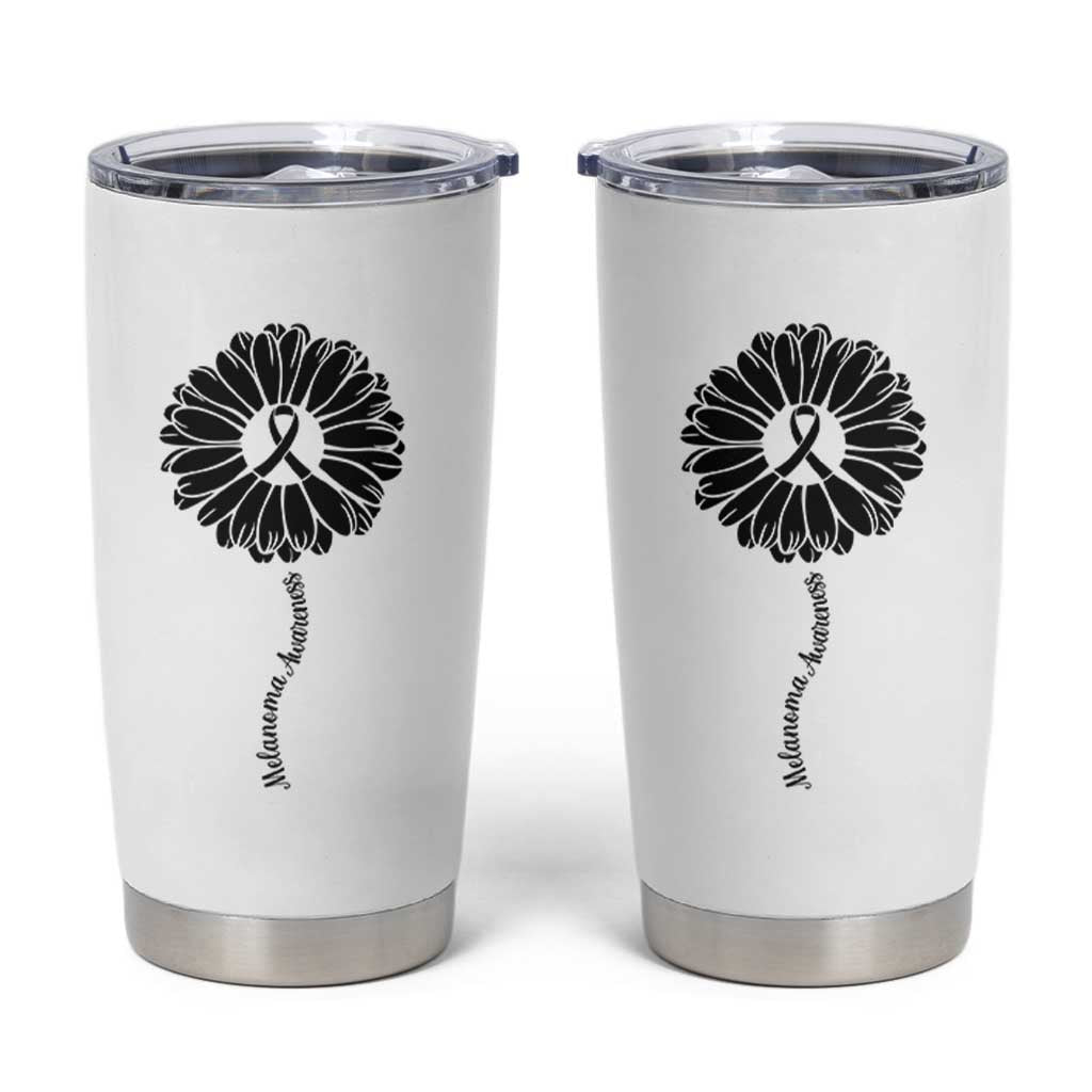 Melanoma Awareness Black Ribbon Flower Tumbler Cup Skin Cancer Fighter Gift