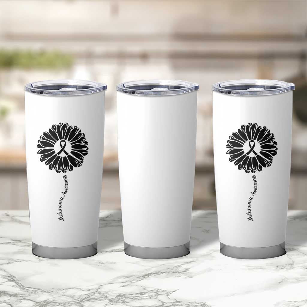 Melanoma Awareness Black Ribbon Flower Tumbler Cup Skin Cancer Fighter Gift