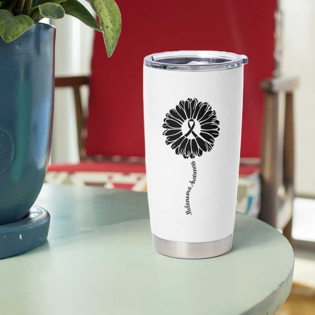 Melanoma Awareness Black Ribbon Flower Tumbler Cup Skin Cancer Fighter Gift