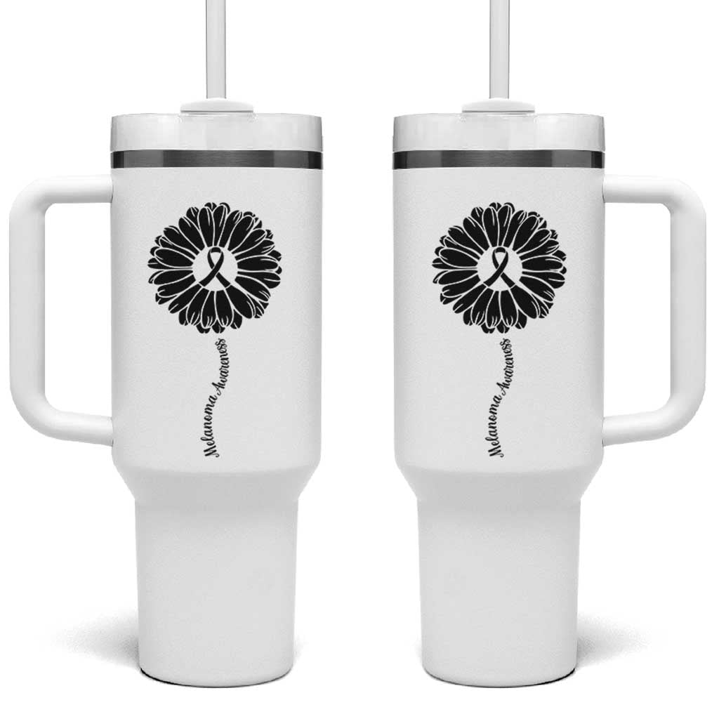 Melanoma Awareness Black Ribbon Flower Tumbler With Handle Skin Cancer Fighter Gift