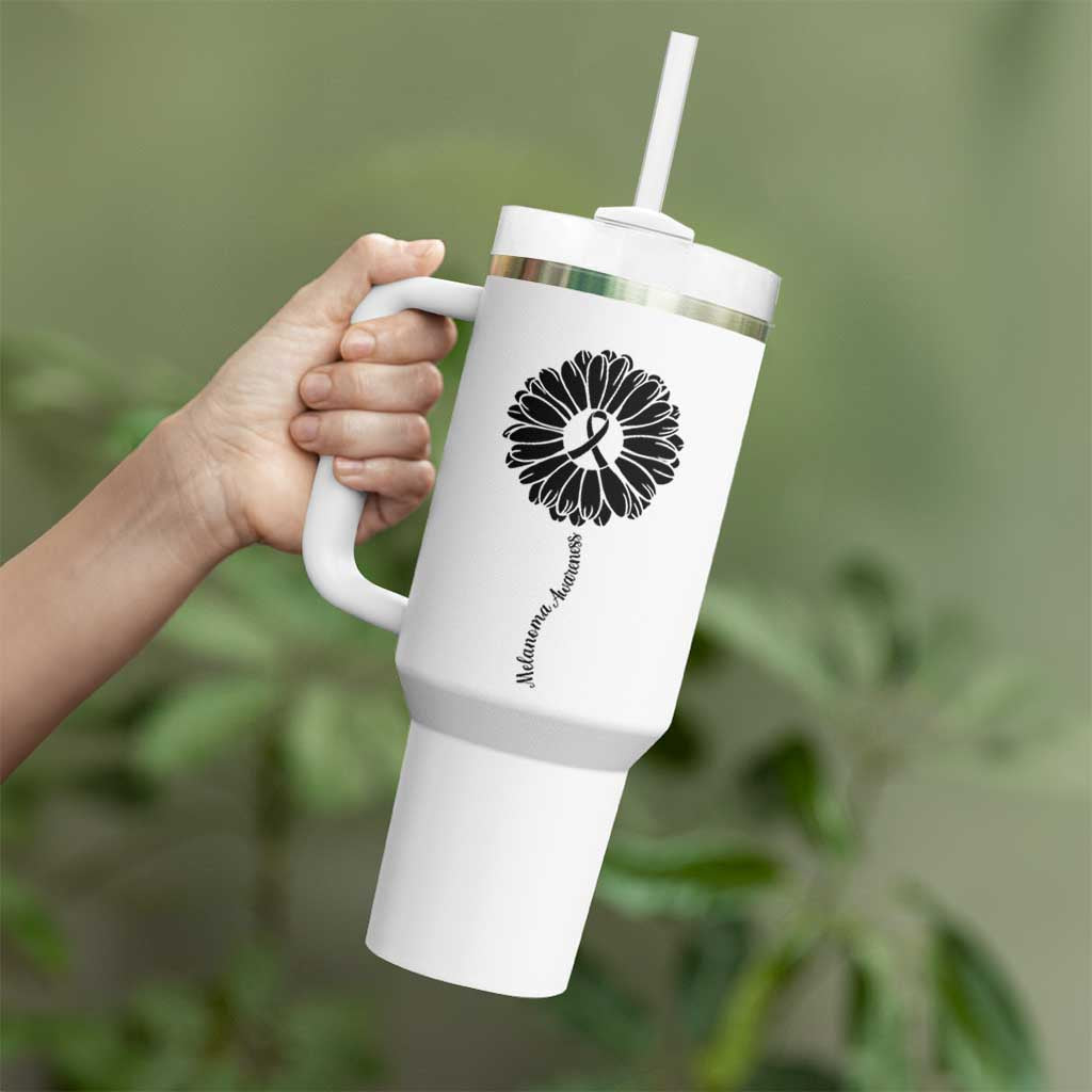 Melanoma Awareness Black Ribbon Flower Tumbler With Handle Skin Cancer Fighter Gift