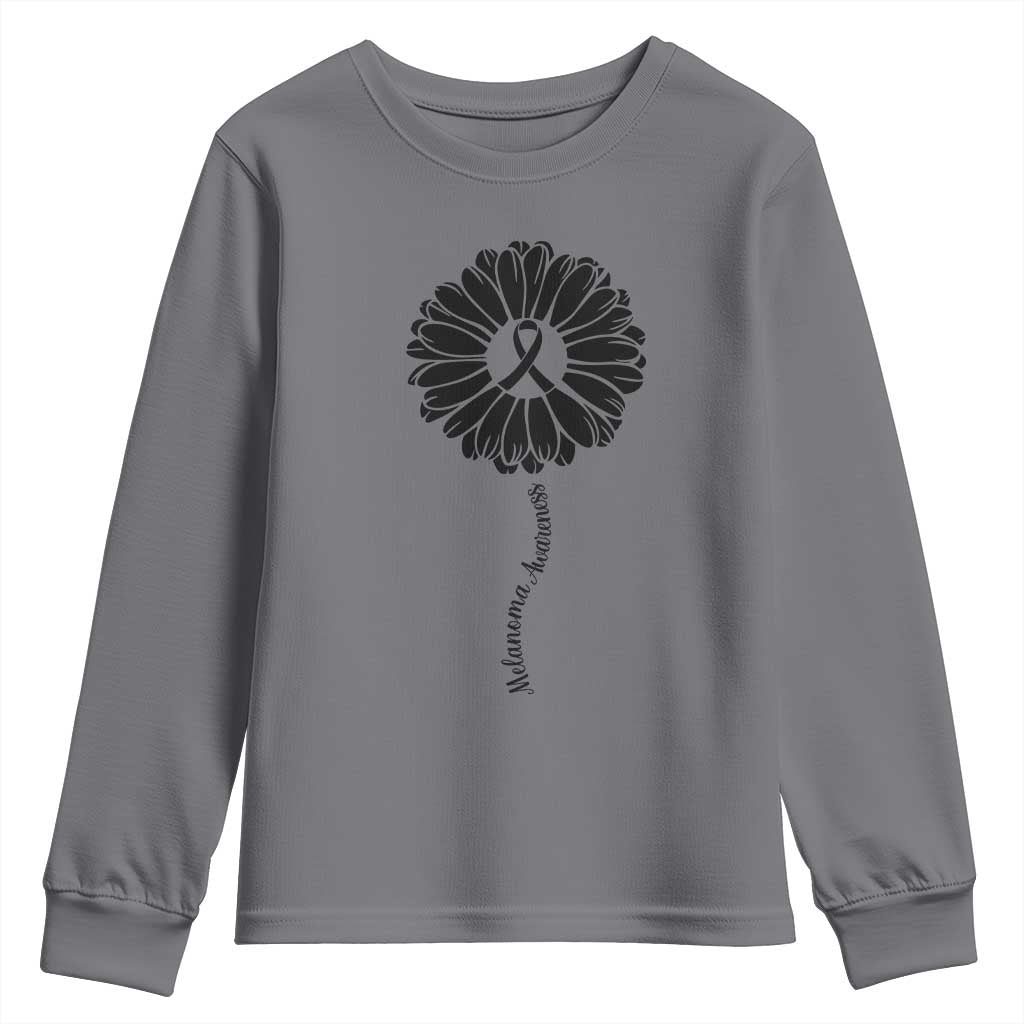 Melanoma Awareness Black Ribbon Flower Youth Sweatshirt Skin Cancer Fighter Gift
