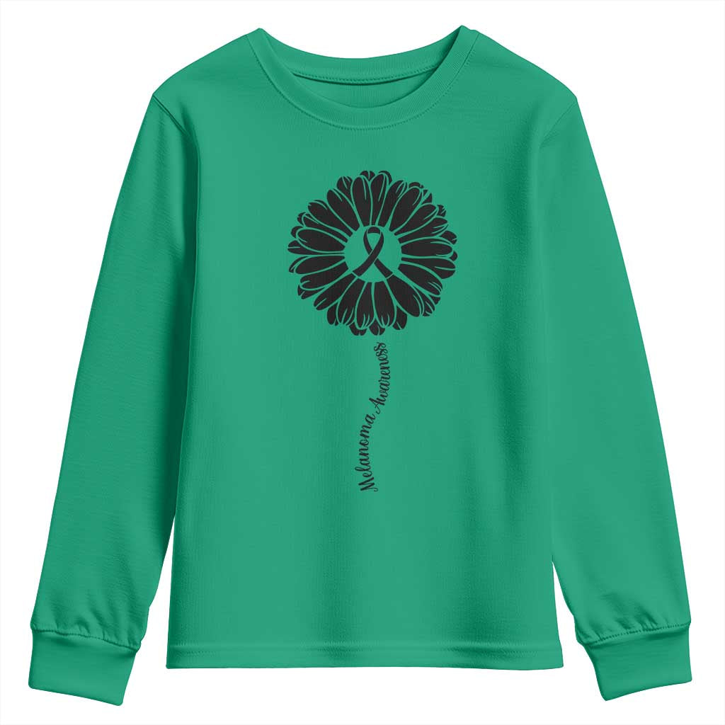 Melanoma Awareness Black Ribbon Flower Youth Sweatshirt Skin Cancer Fighter Gift
