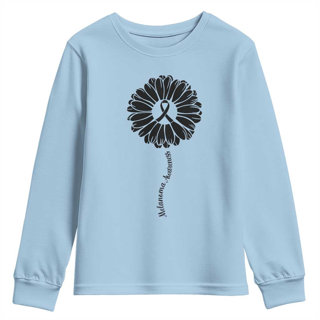 Melanoma Awareness Black Ribbon Flower Youth Sweatshirt Skin Cancer Fighter Gift