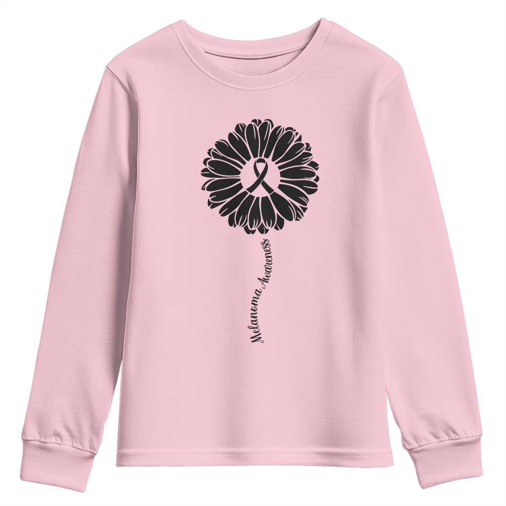 Melanoma Awareness Black Ribbon Flower Youth Sweatshirt Skin Cancer Fighter Gift