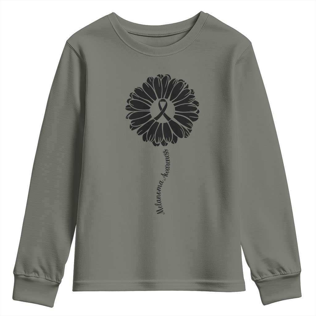 Melanoma Awareness Black Ribbon Flower Youth Sweatshirt Skin Cancer Fighter Gift