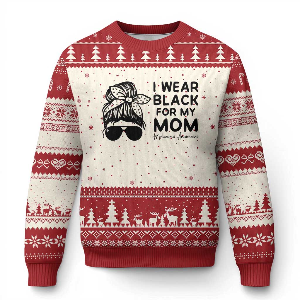 I Wear Black For My Mom Ugly Christmas Sweater Melanoma Awareness Family Gift