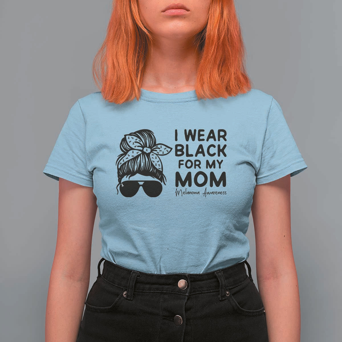 I Wear Black For My Mom T Shirt For Women Melanoma Awareness Family Gift