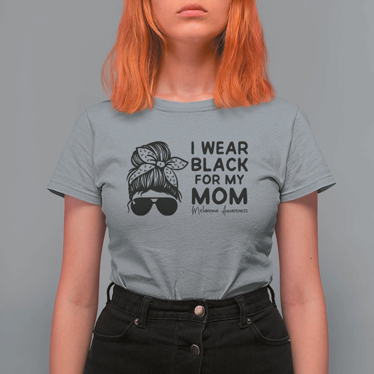 I Wear Black For My Mom T Shirt For Women Melanoma Awareness Family Gift