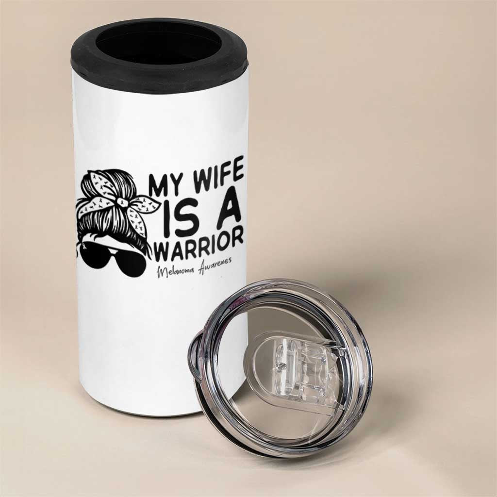 My Wife Is A Warrior 4 in 1 Can Cooler Tumbler Melanoma Awareness Husband Gift