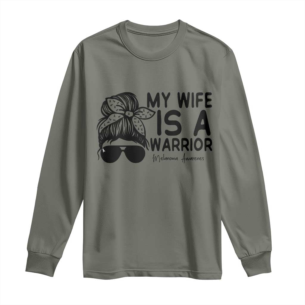 My Wife Is A Warrior Long Sleeve Shirt Melanoma Awareness Husband Gift
