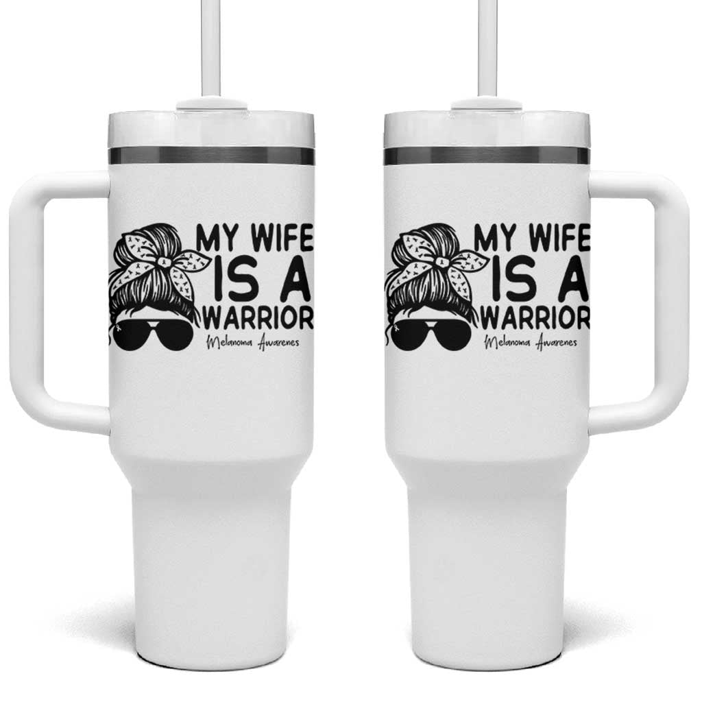 My Wife Is A Warrior Tumbler With Handle Melanoma Awareness Husband Gift