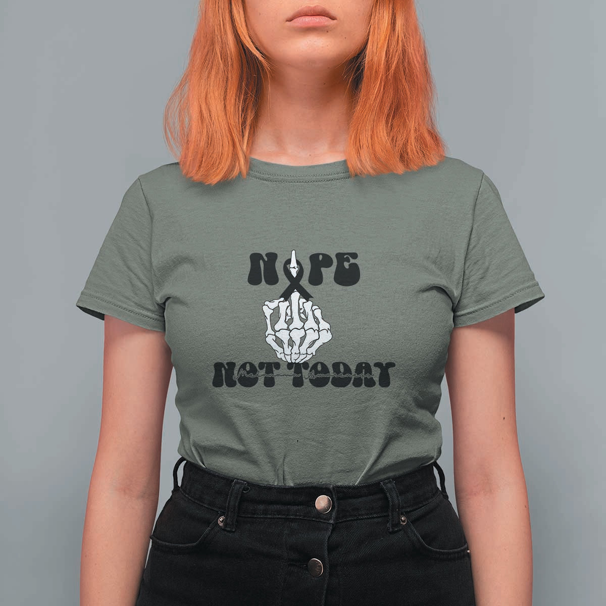 Melanoma Fighter Gift T Shirt For Women Funny Skeleton Nope Not Today