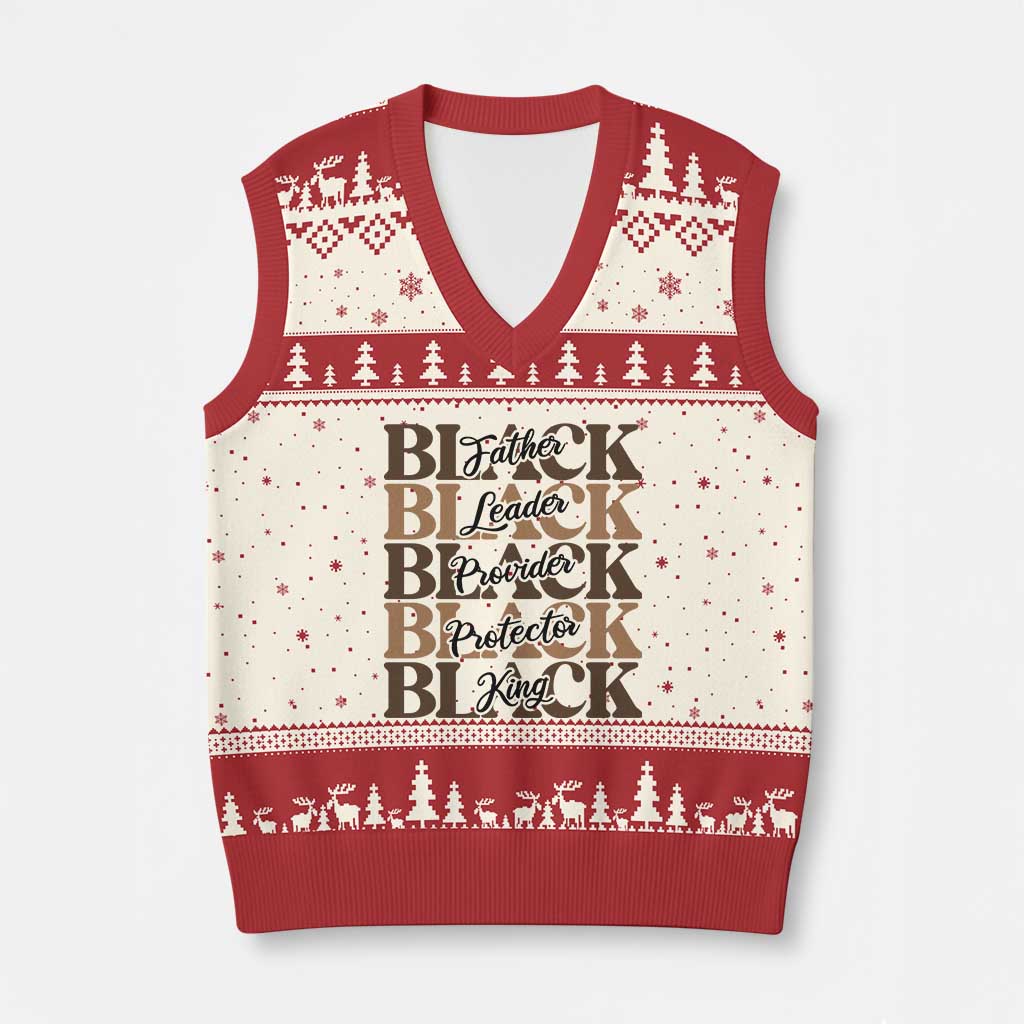 Father Leader Provider Protector King V-Neck Knit Sweater Vest Proud Black Dad Gift