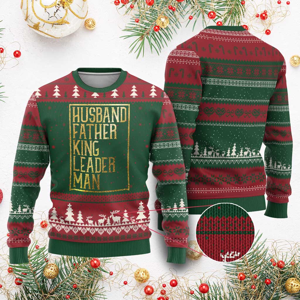Husband Father King Leader Man Ugly Christmas Sweater Proud Black Dad Gift