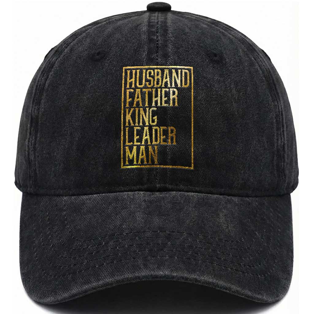 Husband Father King Leader Man Washed Cotton Baseball Cap Proud Black Dad Gift