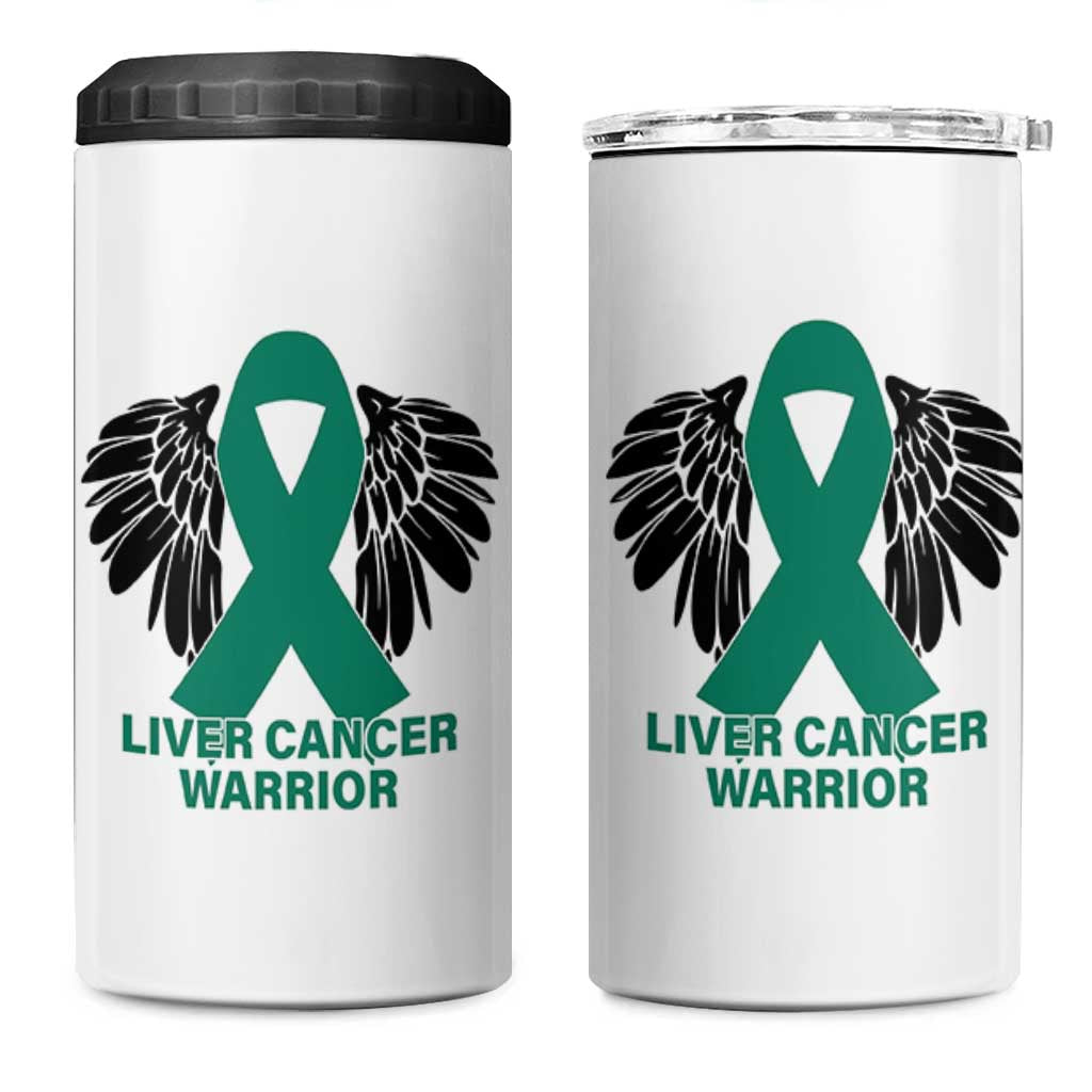 Liver Cancer Angel Warrior Wings 4 in 1 Can Cooler Tumbler Green Ribbon Awareness Support Gift