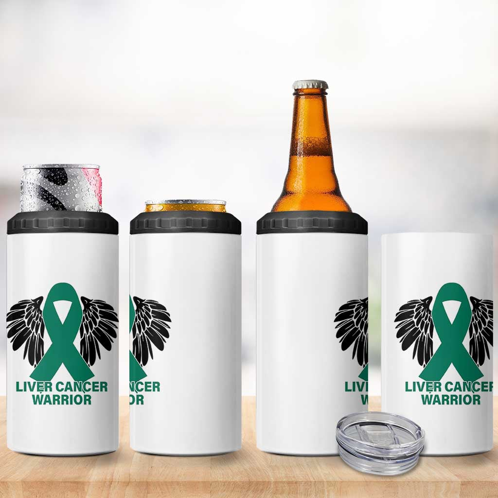 Liver Cancer Angel Warrior Wings 4 in 1 Can Cooler Tumbler Green Ribbon Awareness Support Gift