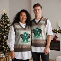 Liver Cancer Angel Warrior Wings V-Neck Knit Sweater Vest Green Ribbon Awareness Support Gift