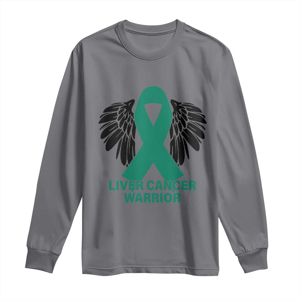 Liver Cancer Angel Warrior Wings Long Sleeve Shirt Green Ribbon Awareness Support Gift