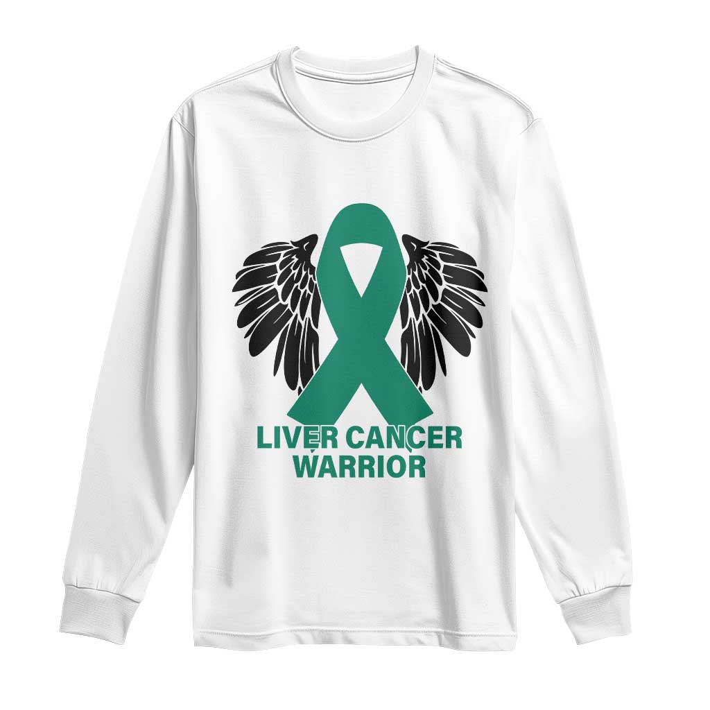 Liver Cancer Angel Warrior Wings Long Sleeve Shirt Green Ribbon Awareness Support Gift