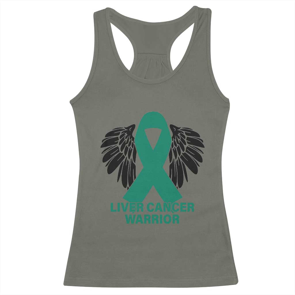Liver Cancer Angel Warrior Wings Racerback Tank Top Green Ribbon Awareness Support Gift