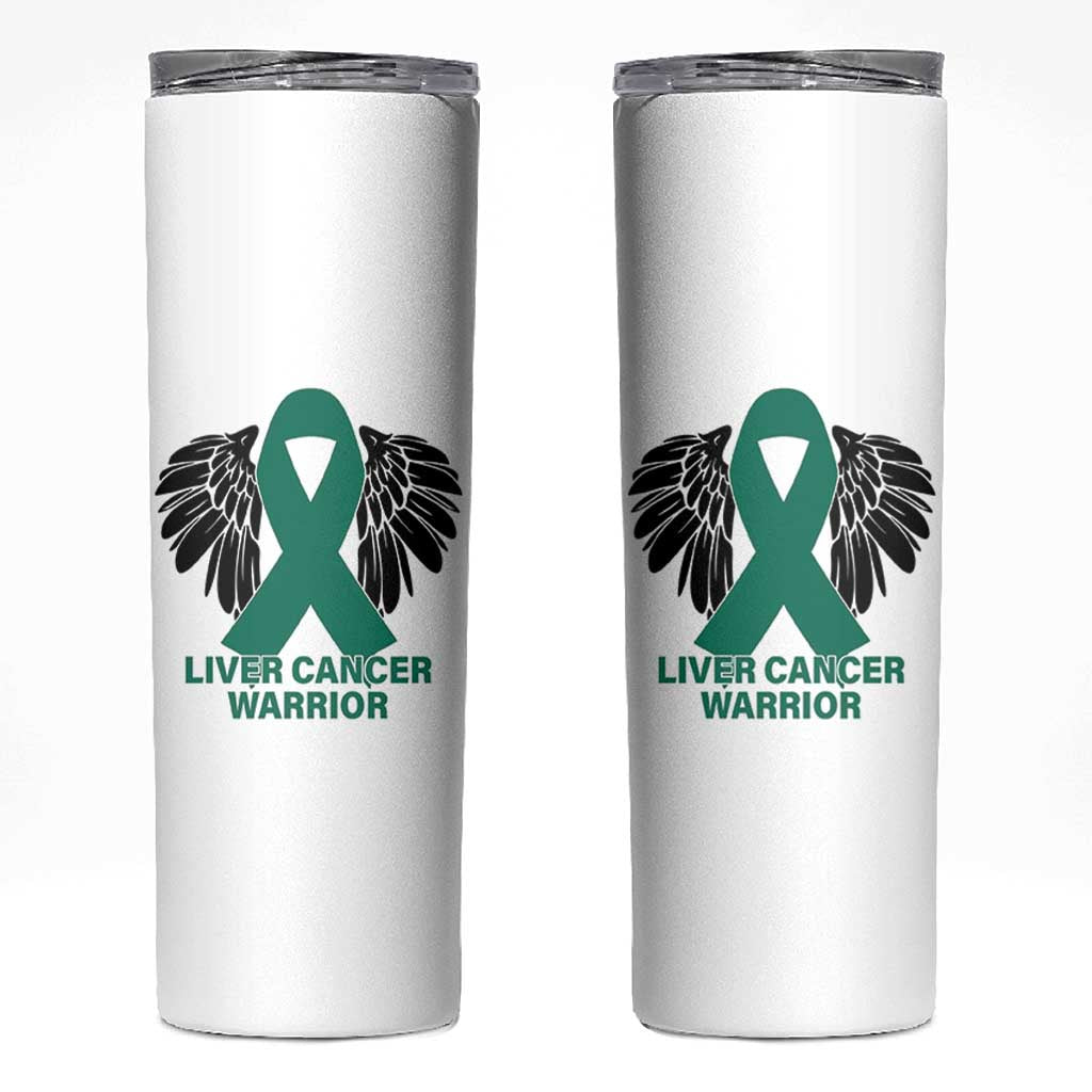 Liver Cancer Angel Warrior Wings Skinny Tumbler Green Ribbon Awareness Support Gift