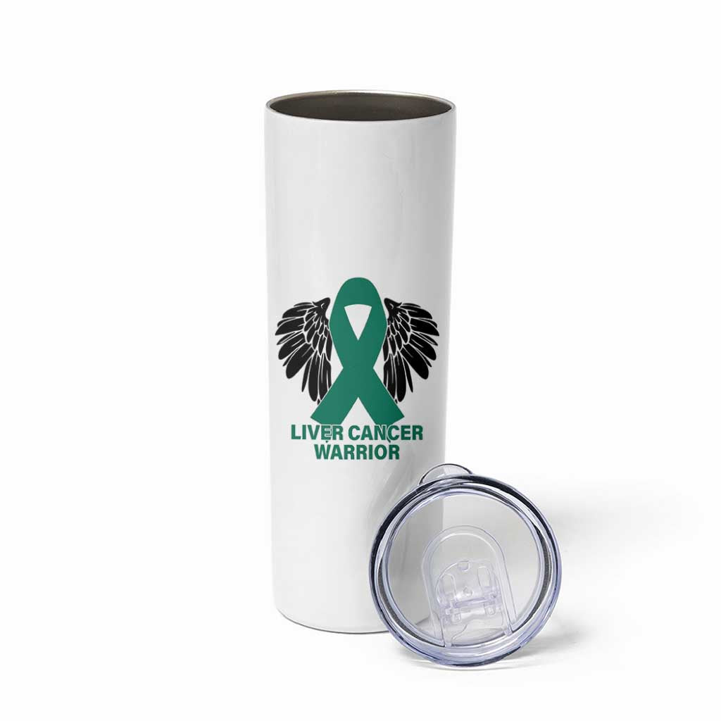 Liver Cancer Angel Warrior Wings Skinny Tumbler Green Ribbon Awareness Support Gift